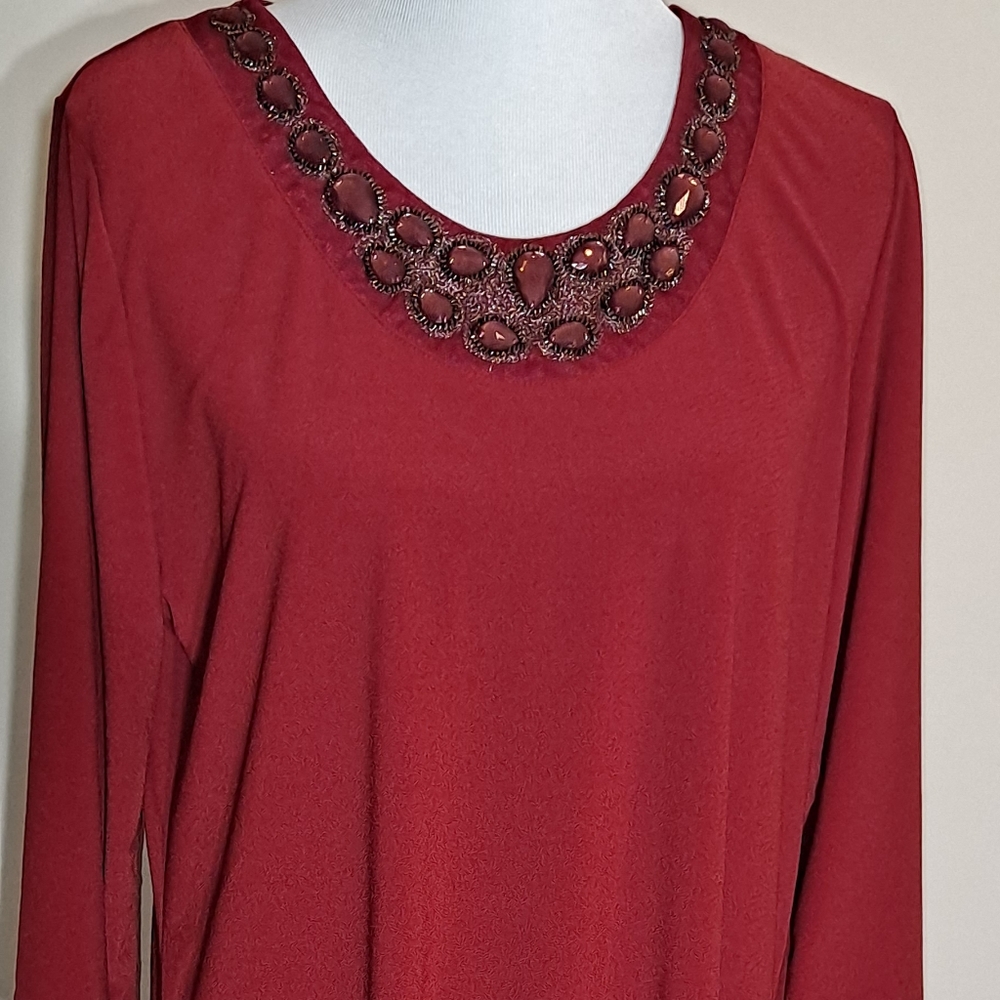 Dennis Basso Dark Red xl 3/4 length sleeves with jewel design.